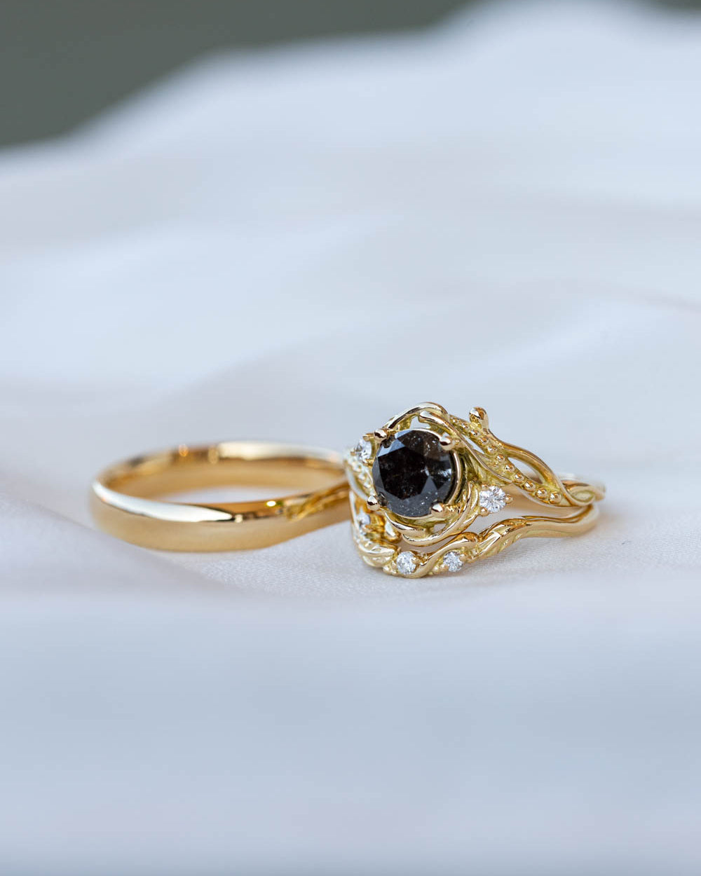 1 carat salt and pepper diamond engagement ring, nature inspired proposal ring with diamonds  / Undina - Eden Garden Jewelry™