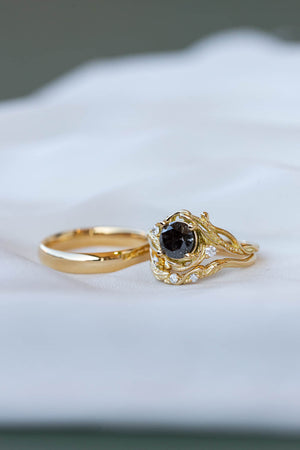 1 carat salt and pepper diamond engagement ring, nature inspired proposal ring with diamonds  / Undina - Eden Garden Jewelry™