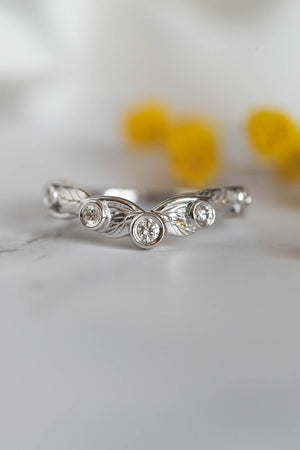 Wreath wedding band, leaf ring with diamonds or moissanites - Eden Garden Jewelry™
