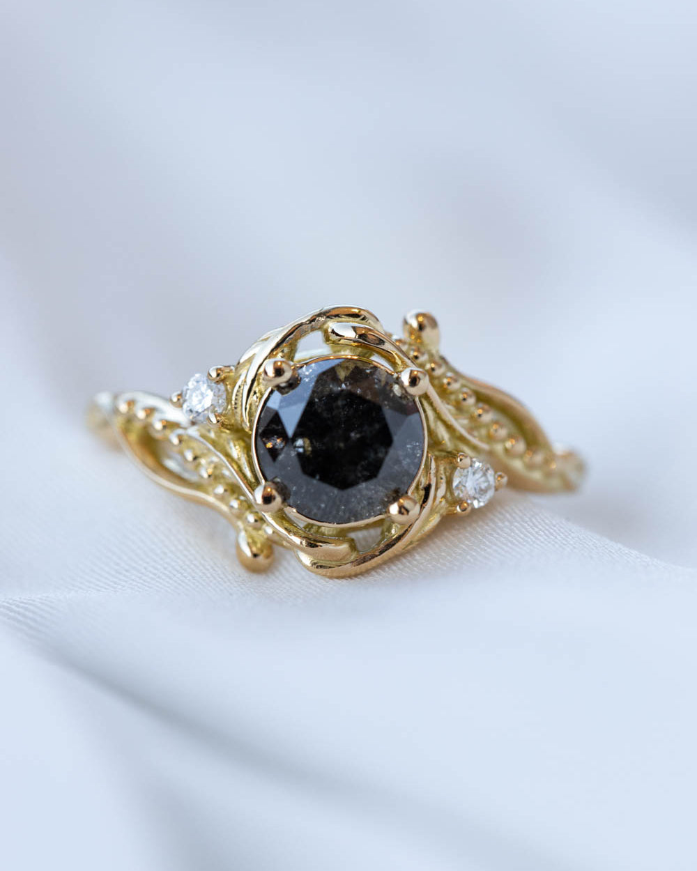 1 carat salt and pepper diamond engagement ring, nature inspired proposal ring with diamonds  / Undina - Eden Garden Jewelry™