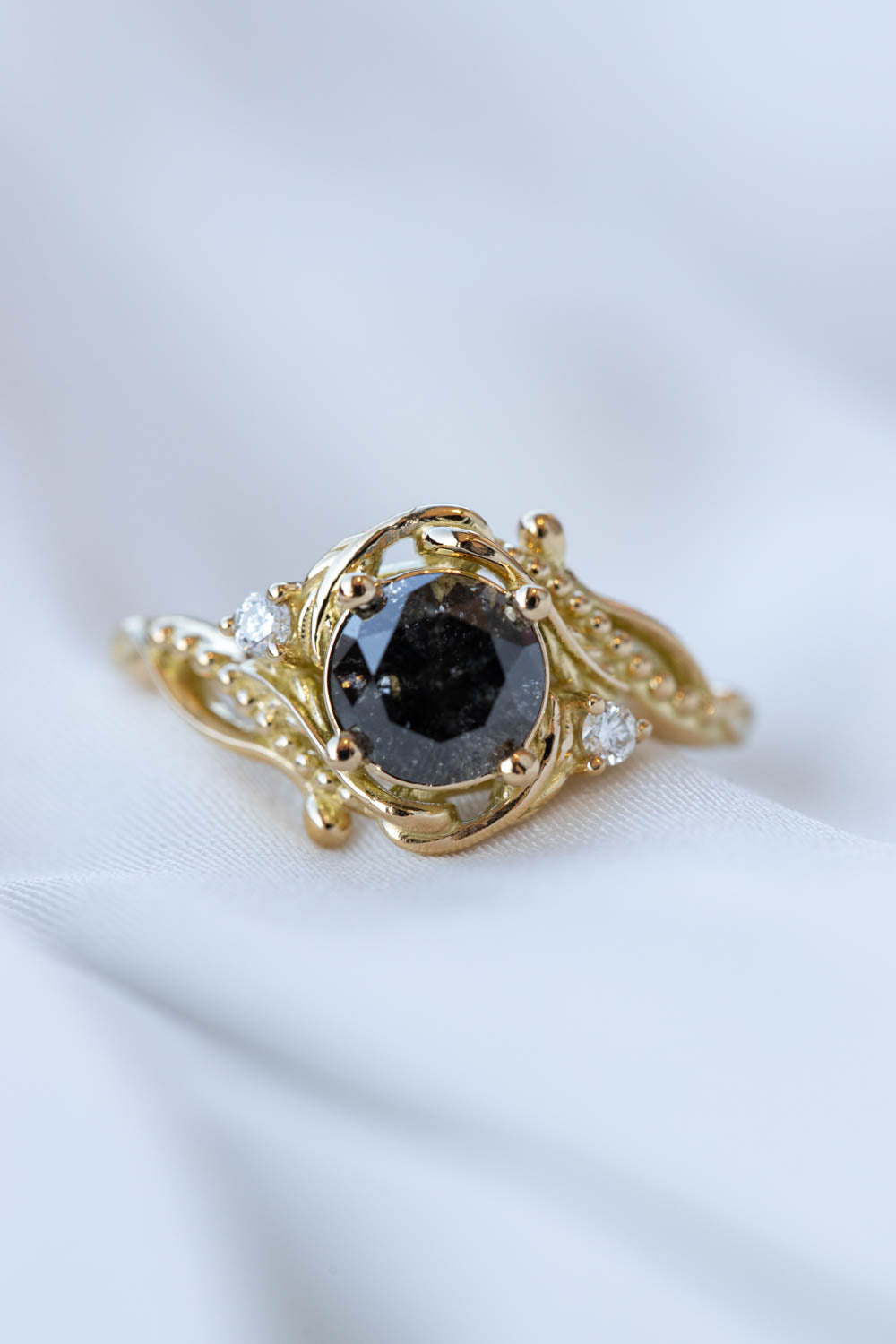 1 carat salt and pepper diamond engagement ring, nature inspired proposal ring with diamonds  / Undina - Eden Garden Jewelry™