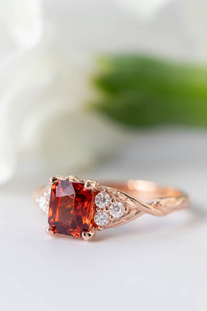 Emerald cut garnet engagement ring, rose gold proposal ring with diamonds / Gloria - Eden Garden Jewelry™