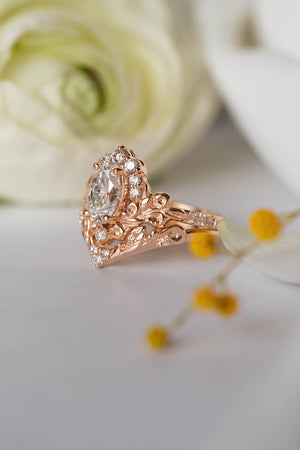 Lab grown diamond engagement ring set, baroque style bridal ring set / Sophie - Eden Garden Jewelry™