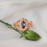 Diamond halo and marquise alexandrite engagement ring, rose gold oak leaf engagement ring / Dair - Eden Garden Jewelry™