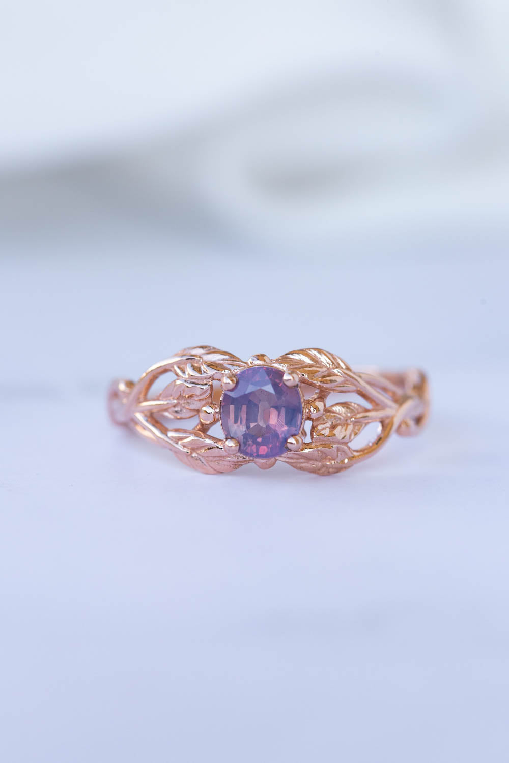 Opalescent sapphire engagement ring, rose gold twig proposal ring with sapphire / Tilia - Eden Garden Jewelry™