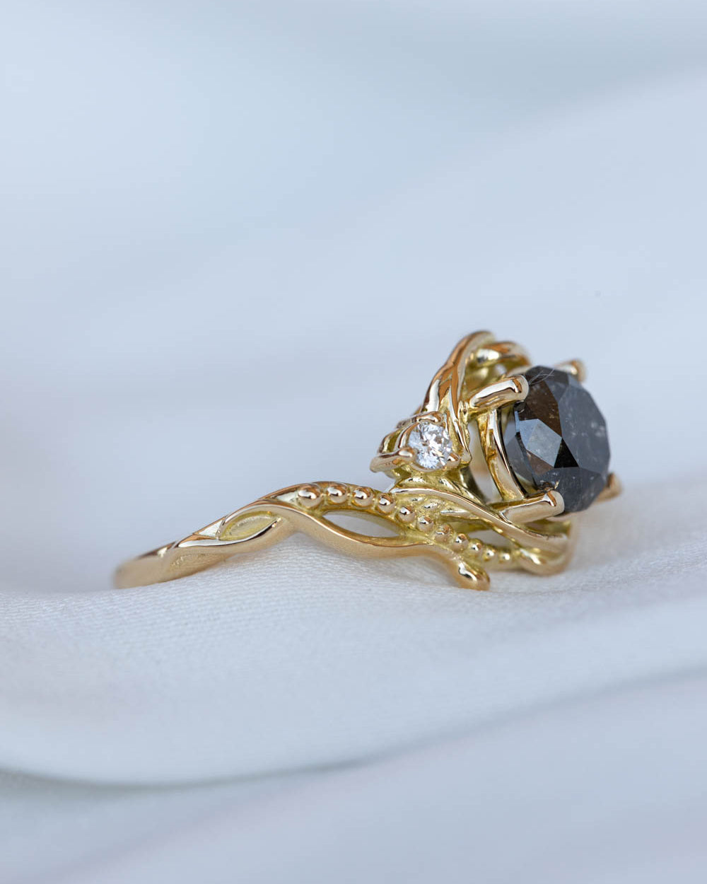 1 carat salt and pepper diamond engagement ring, nature inspired proposal ring with diamonds  / Undina - Eden Garden Jewelry™