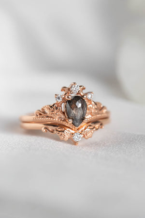 Nature inspired engagement ring with natural salt and pepper diamond / Ariadne - Eden Garden Jewelry™
