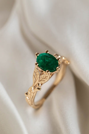 Natural emerald engagement ring, gold nature inspired engagement ring / Freesia - Eden Garden Jewelry™