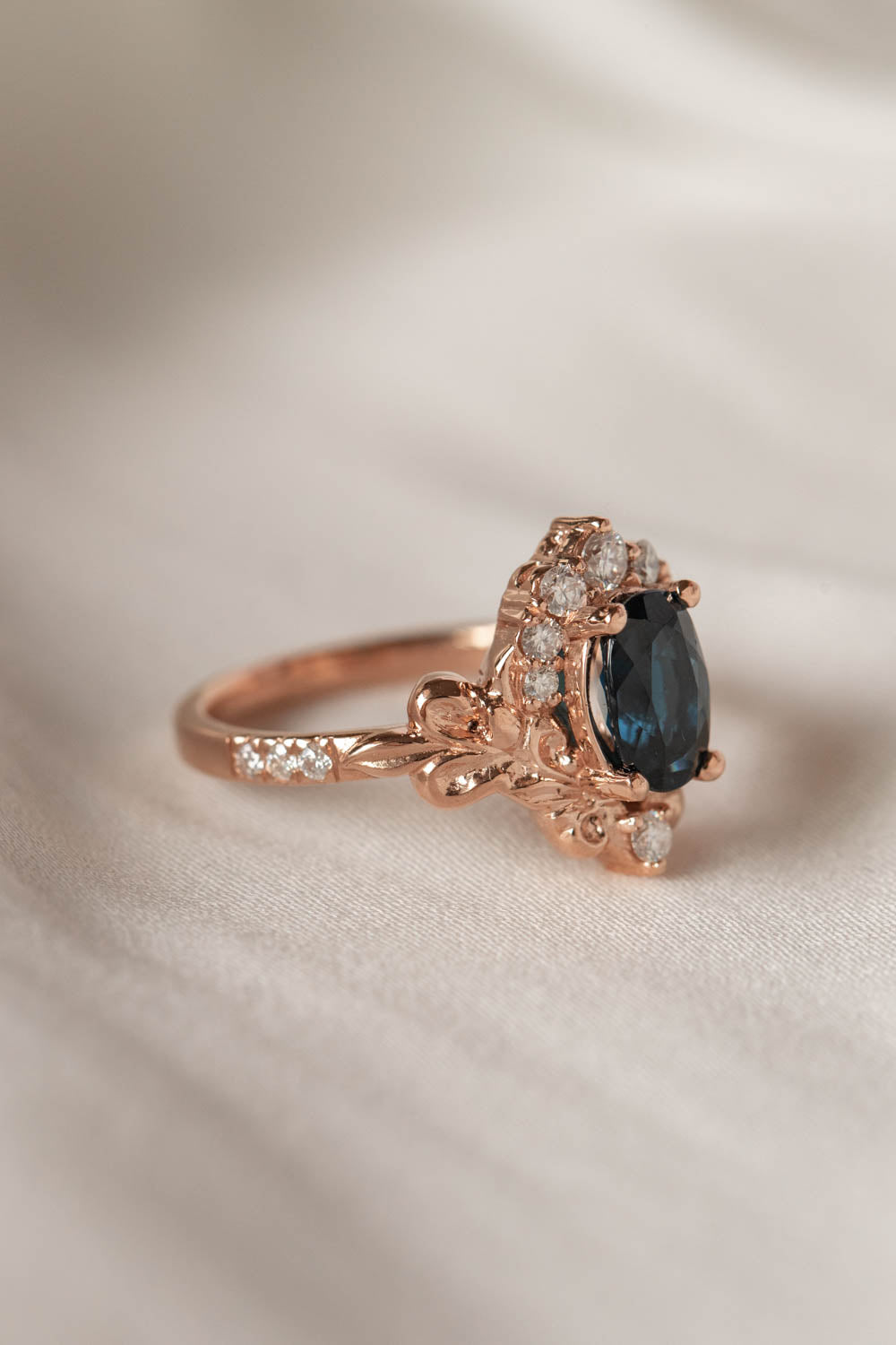 Teal tourmaline and diamonds bridal ring set, baroque inspired engagement ring set / Sophie - Eden Garden Jewelry™