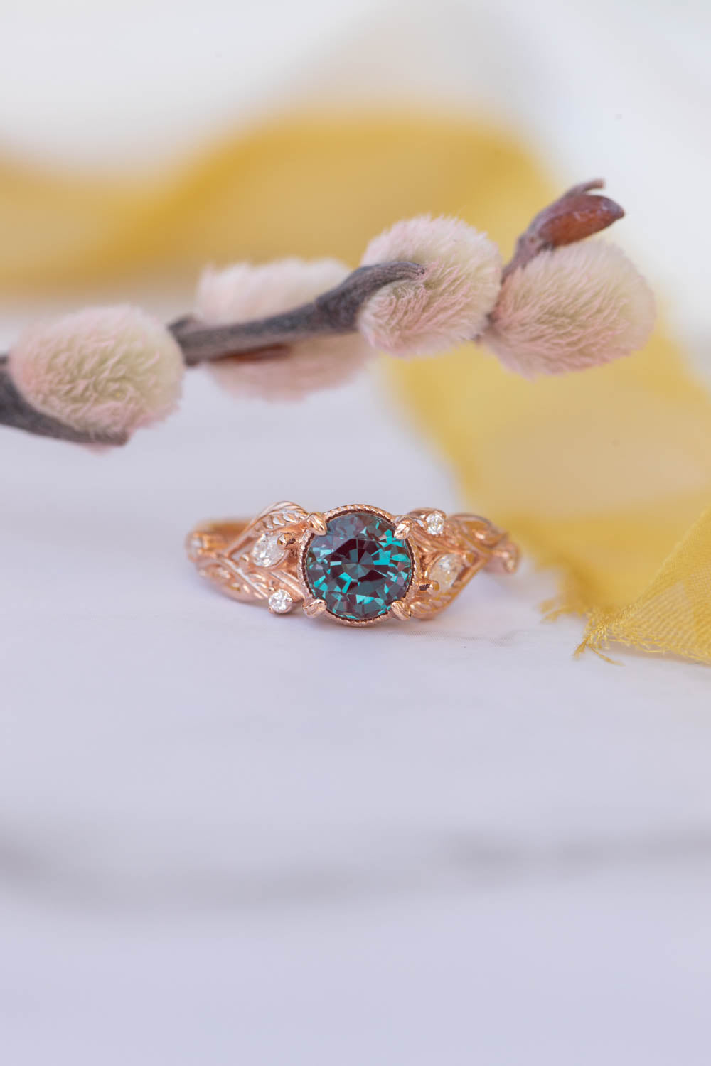 1 carat alexandrite engagement ring, nature inspired rose gold ring with diamonds / Patricia - Eden Garden Jewelry™