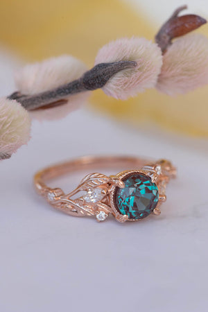 1 carat alexandrite engagement ring, nature inspired rose gold ring with diamonds / Patricia - Eden Garden Jewelry™
