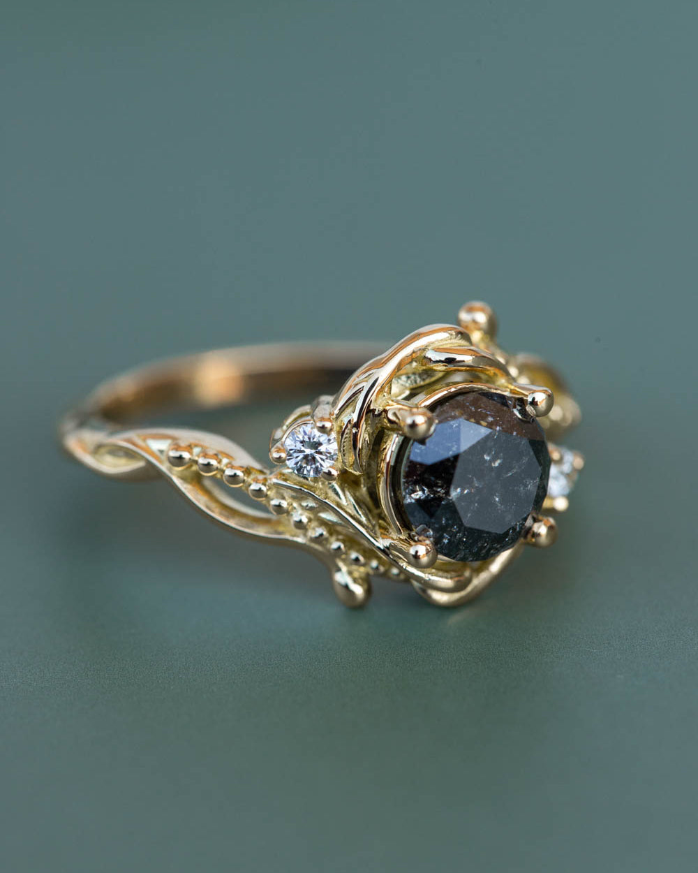Salt and pepper diamond engagement ring set, gold bridal ring set with diamonds / Undina - Eden Garden Jewelry™