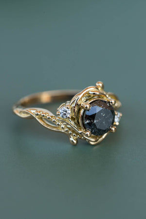 Salt and pepper diamond engagement ring set, gold bridal ring set with diamonds / Undina - Eden Garden Jewelry™
