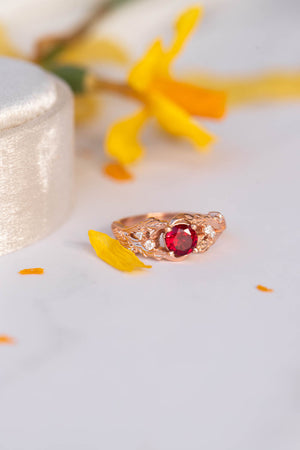 Lab ruby branch engagement ring, rose gold twig proposal ring / Japanese Maple - Eden Garden Jewelry™