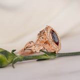 Diamond halo and marquise alexandrite engagement ring, rose gold oak leaf engagement ring / Dair - Eden Garden Jewelry™