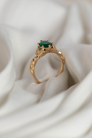 Natural emerald engagement ring, gold nature inspired engagement ring / Freesia - Eden Garden Jewelry™