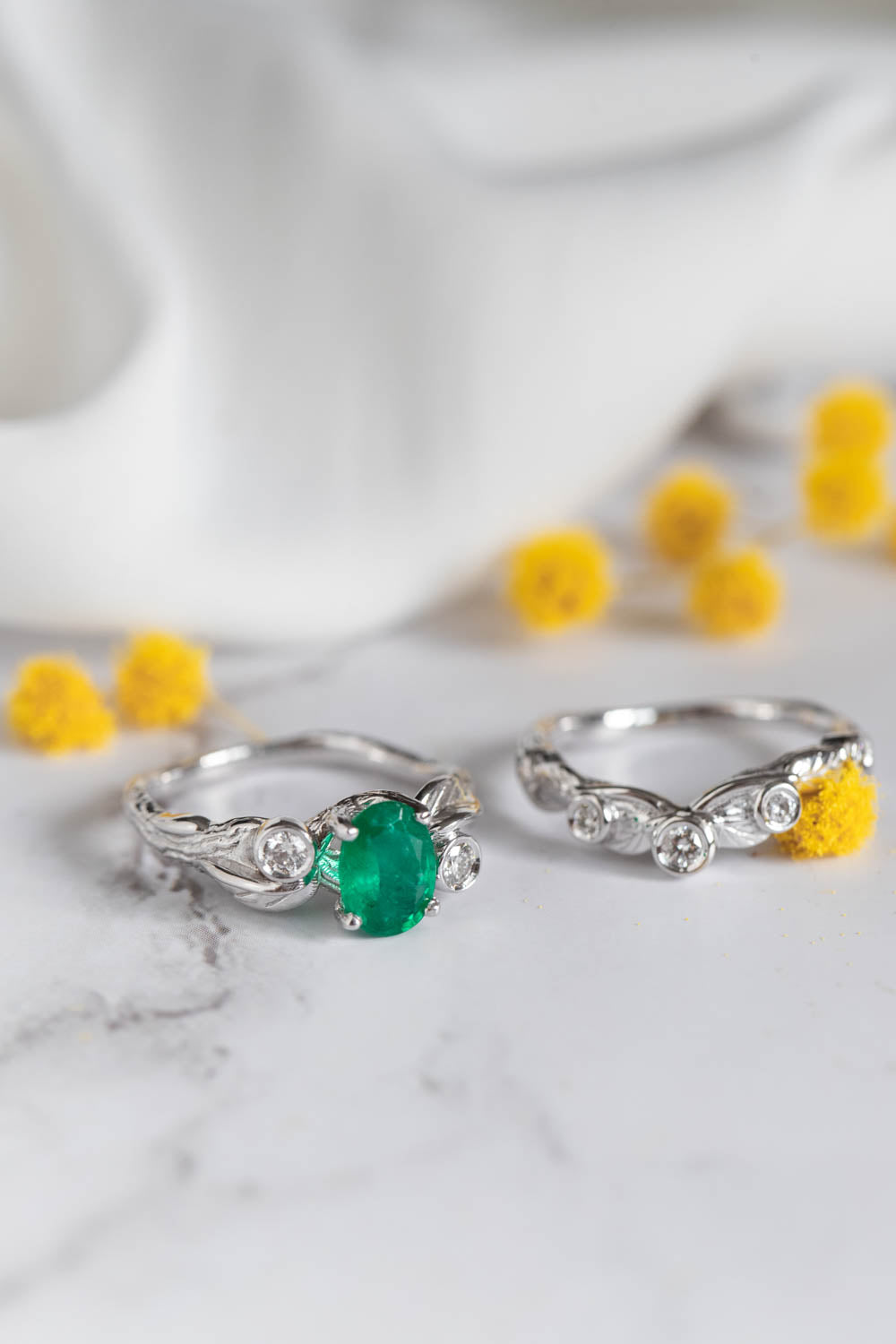 1 carat natural emerald bridal ring set, white gold engagement ring set with diamonds / Arius - Eden Garden Jewelry™