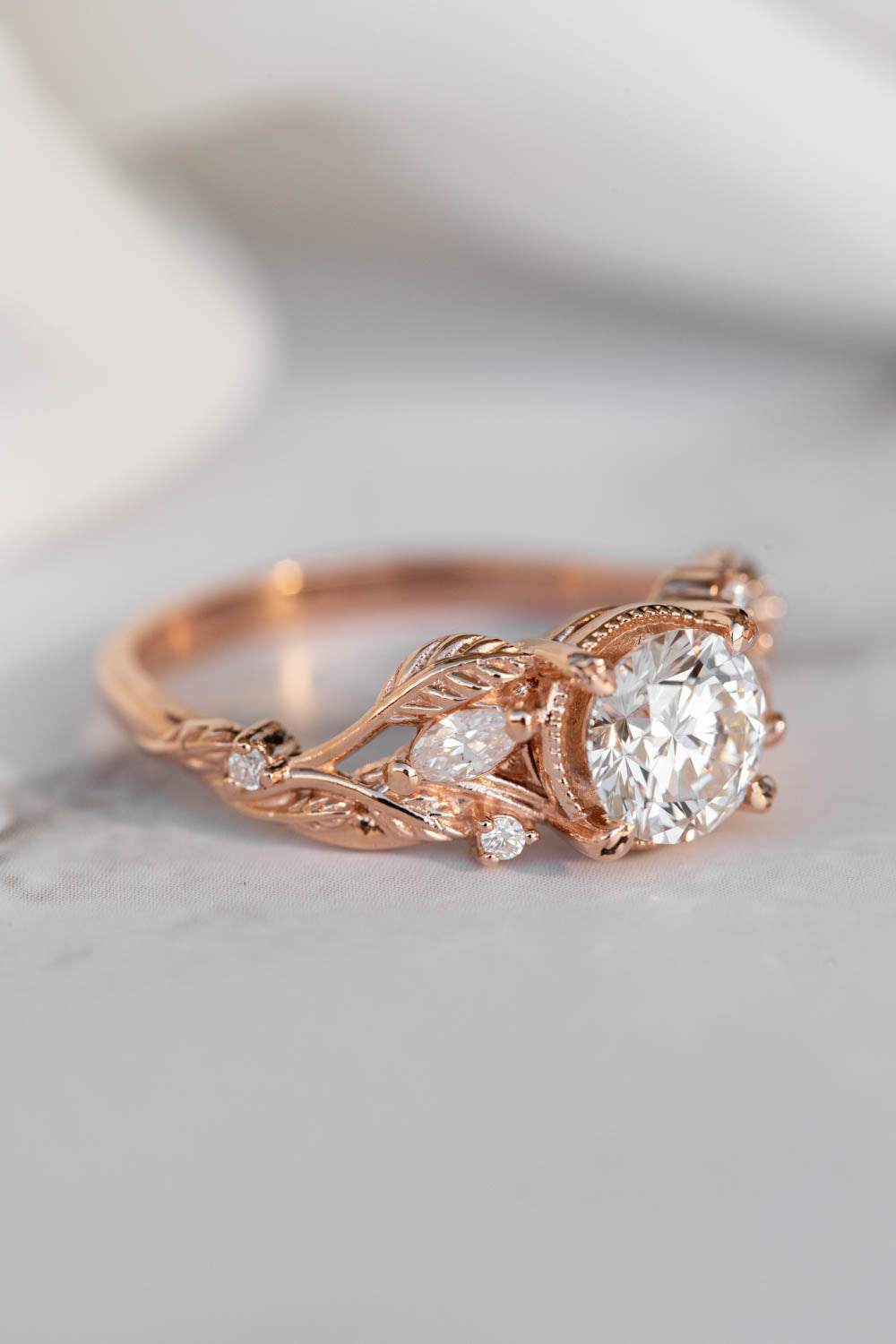 Champagne diamond rose gold engagement ring set, vintage inspired bridal  ring set with diamonds / Lida | Eden Garden Jewelry™