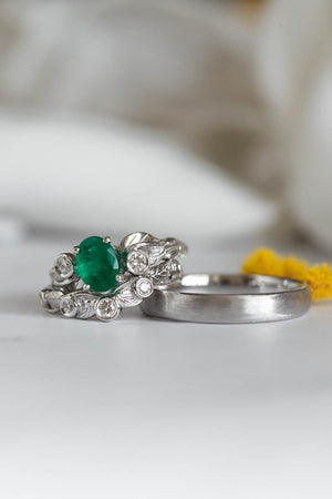1 carat natural emerald bridal ring set, white gold engagement ring set with diamonds / Arius - Eden Garden Jewelry™