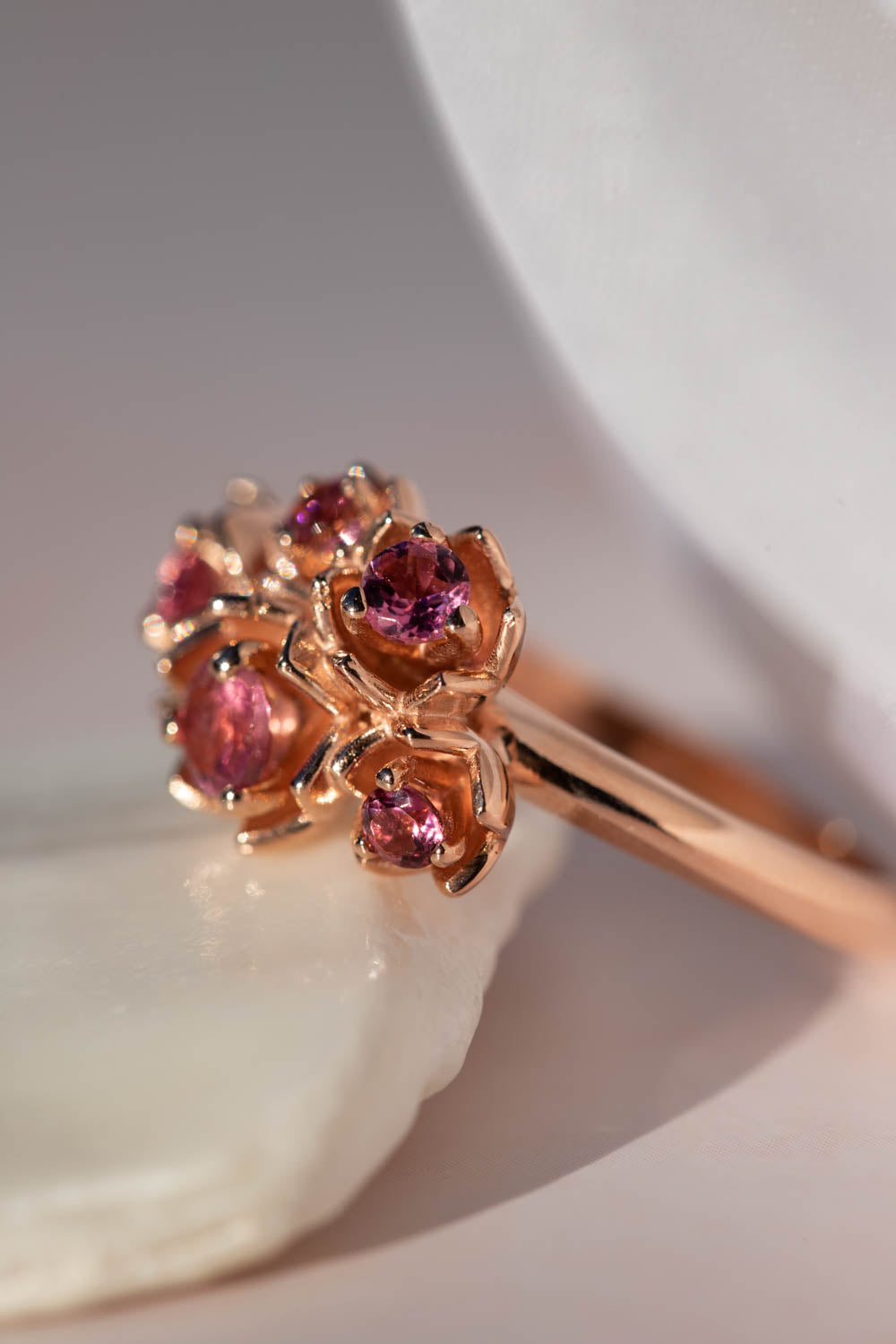 Lily of the valley ring with pink tourmalines