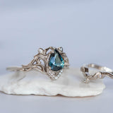 White gold engagement ring with teal sapphire, elvish bridal ring with diamonds / Lida small - Eden Garden Jewelry™