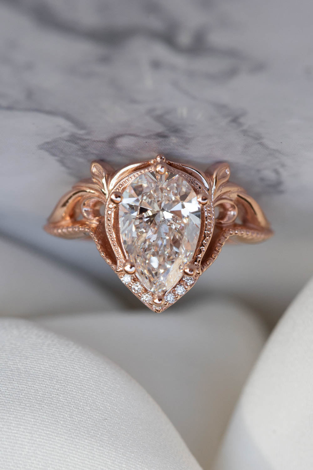 2Ct Pear Lab Diamond Ring Stack Rose Gold Solitaire Ring Bridal Set
