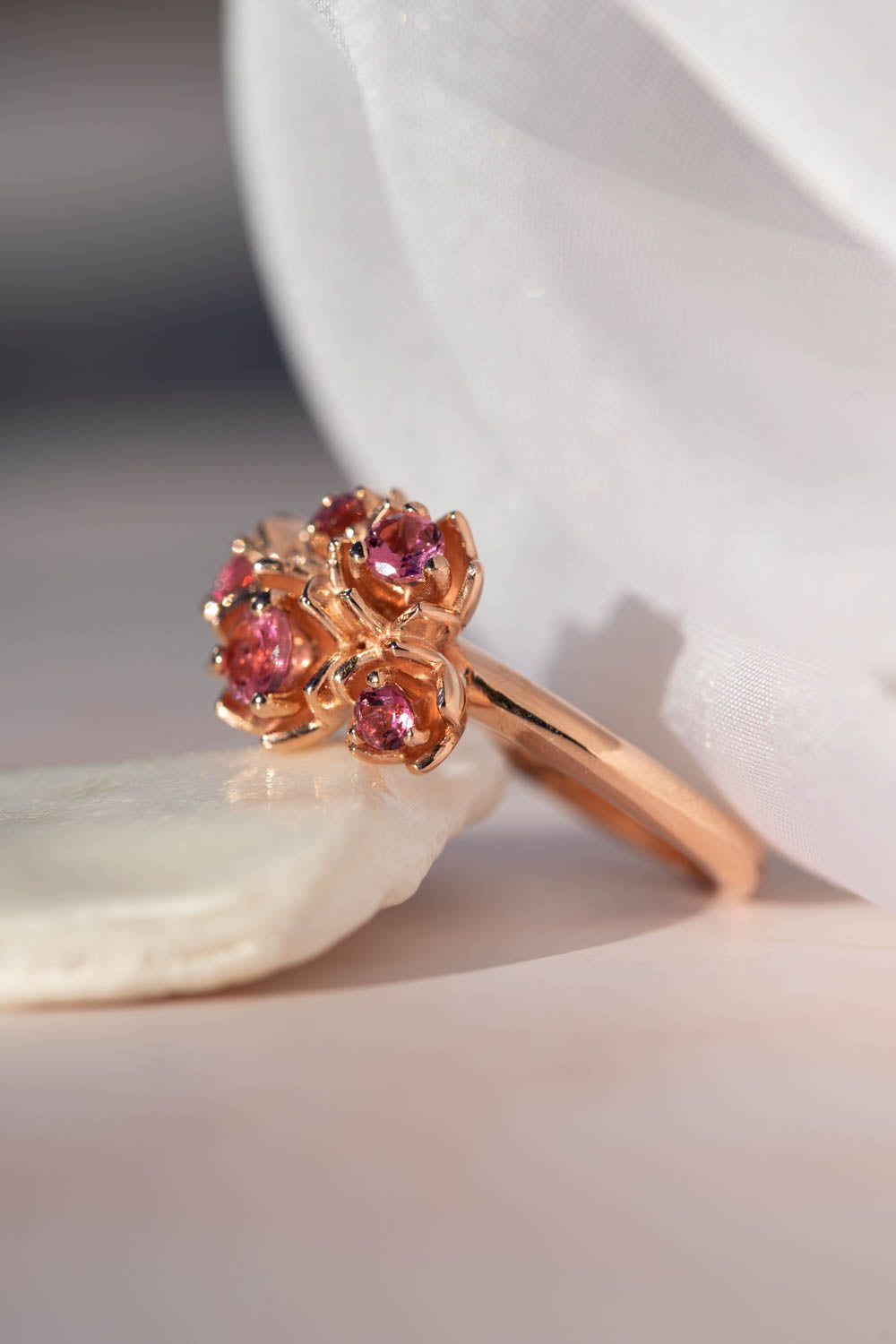 READY TO SHIP: Lily of the valley in 14K rose gold, natural pink tourmalines, RING SIZE 6 US - Eden Garden Jewelry™