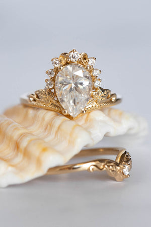 Big pear lab grown diamond engagement ring, 2 carat gemstone gold proposal ring / Ariadne - Eden Garden Jewelry™