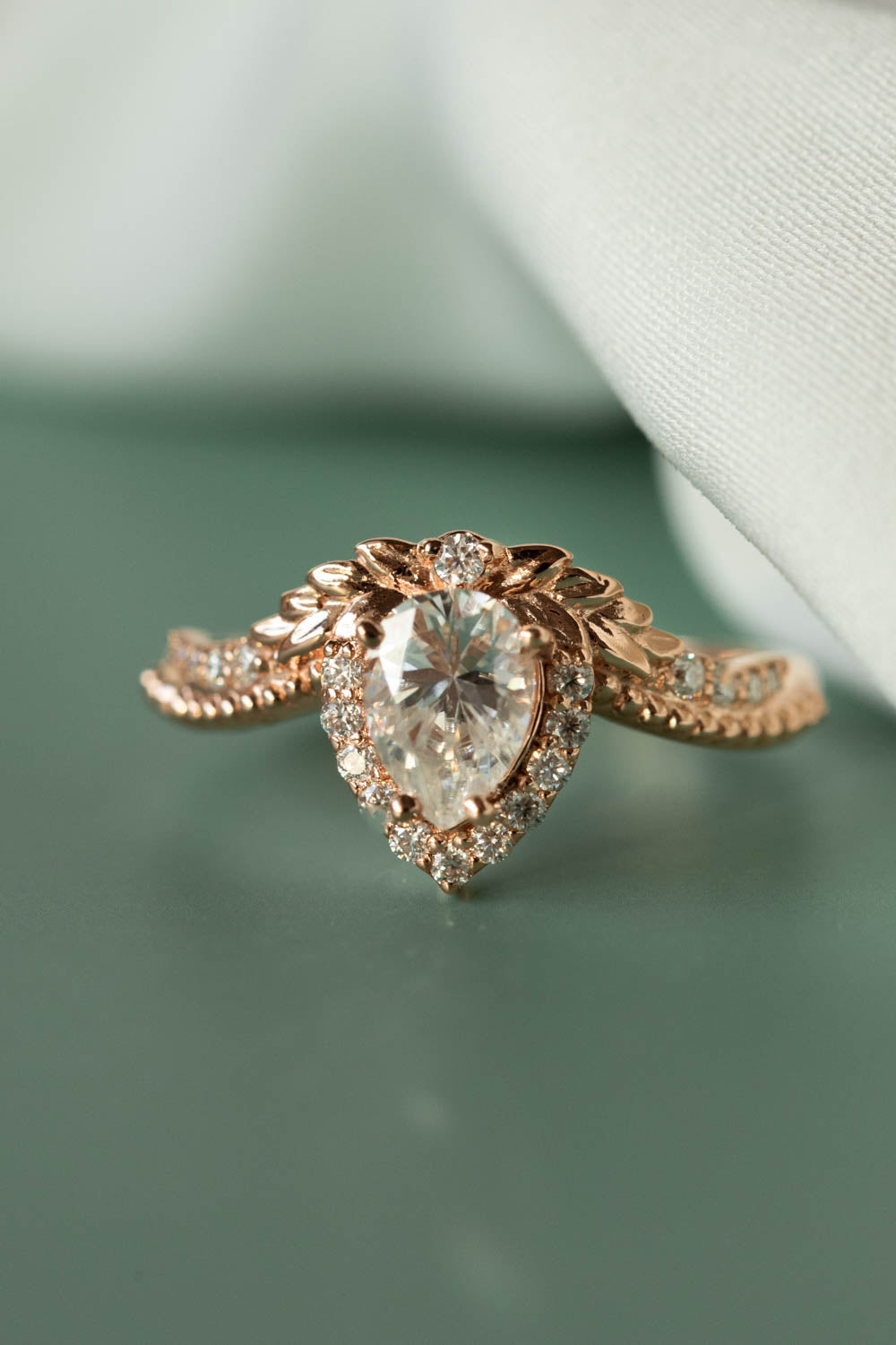 Pear lab grown diamond bridal ring set, halo diamond engagement ring set / Lyonella - Eden Garden Jewelry™