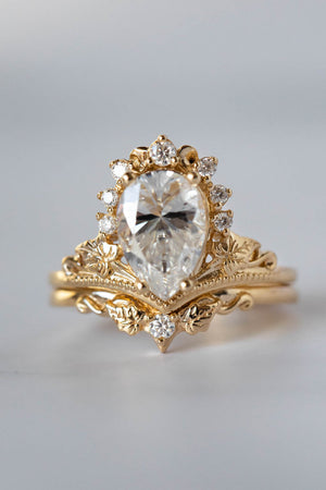 Big pear lab grown diamond engagement ring, 2 carat gemstone gold proposal ring / Ariadne - Eden Garden Jewelry™