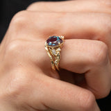 Pear alexandrite leaf bridal ring set, engagement ring set with colour changing gemstone / Patricia - Eden Garden Jewelry™