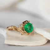 Natural emerald and diamonds engagement ring, elvish nature inspired gold ring / Undina - Eden Garden Jewelry™