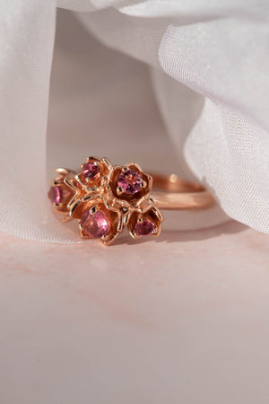 Lily of the valley ring with pink tourmalines - Eden Garden Jewelry™