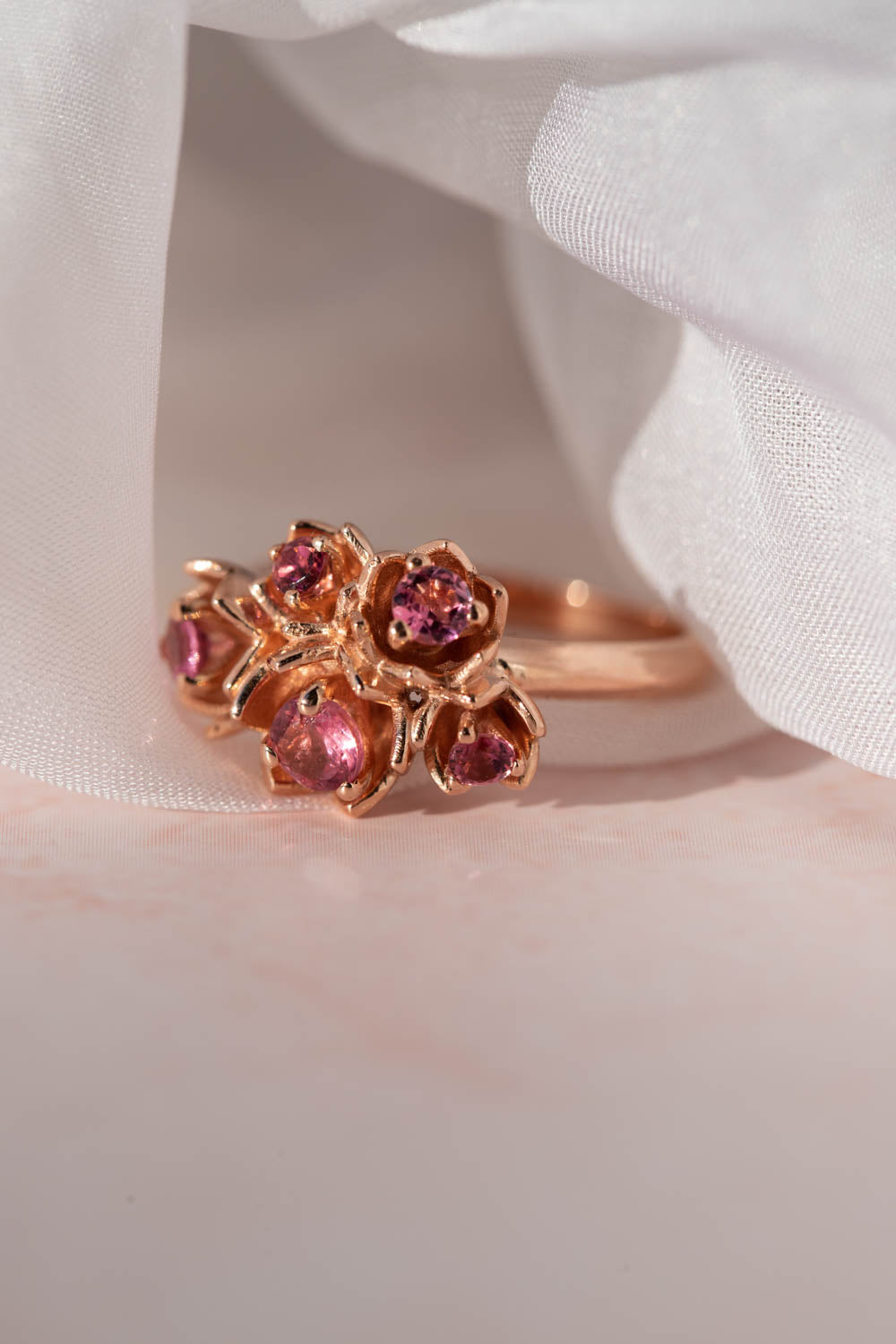 READY TO SHIP: Lily of the valley in 14K rose gold, natural pink tourmalines, RING SIZE 6 US - Eden Garden Jewelry™