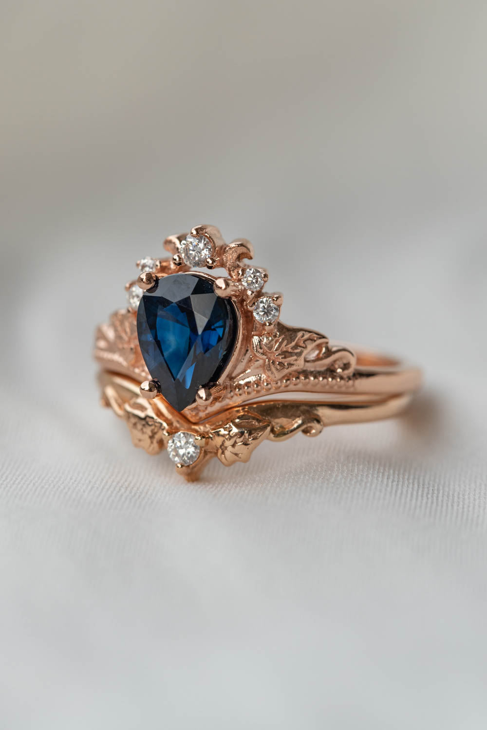 Sapphire engagement ring with diamonds, crown shape ring with real sapphire / Ariadne - Eden Garden Jewelry™
