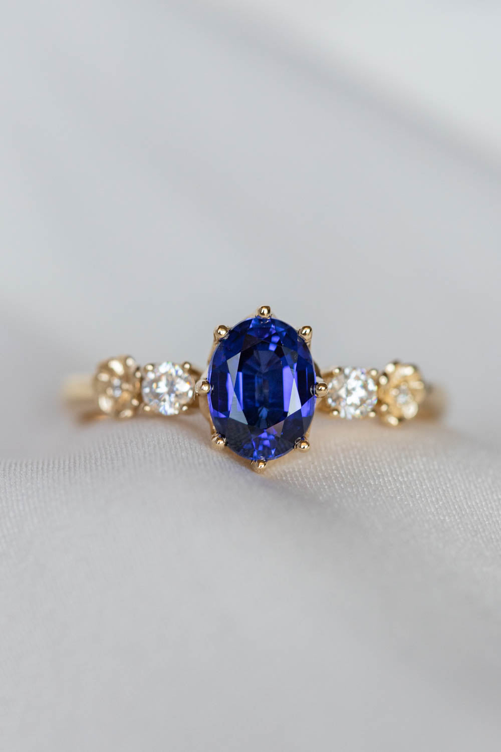 Royal blue sapphire engagement ring, flower promise ring with lab sapphire and diamonds / Fiorella - Eden Garden Jewelry™