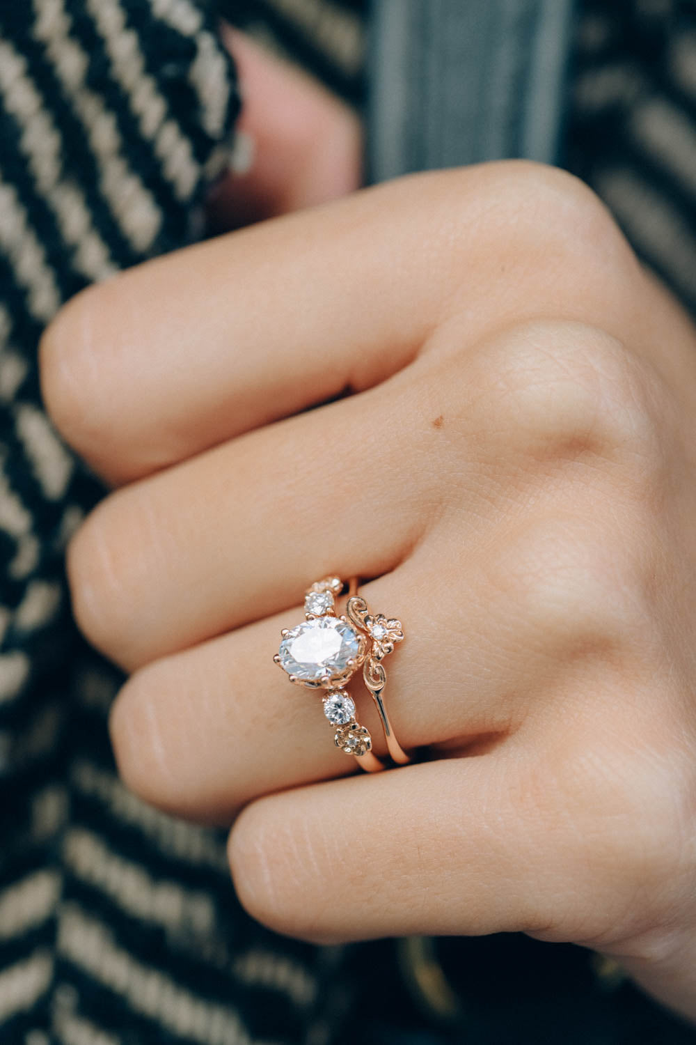 Ethical lab grown diamond engagement ring, rose gold flower promise ring  with diamonds / Fiorella