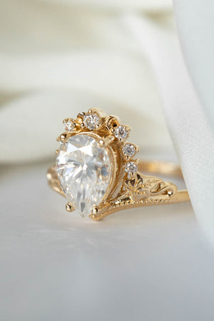 Big pear lab grown diamond engagement ring, 2 carat gemstone gold proposal  ring / Ariadne | Eden Garden Jewelry™
