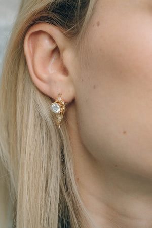 1 carat moissanite earrings, gold dainty leaf earrings with moissanites / Undina earrings - Eden Garden Jewelry™
