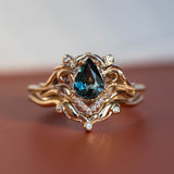 White gold engagement ring with teal sapphire, elvish bridal ring with diamonds / Lida small - Eden Garden Jewelry™