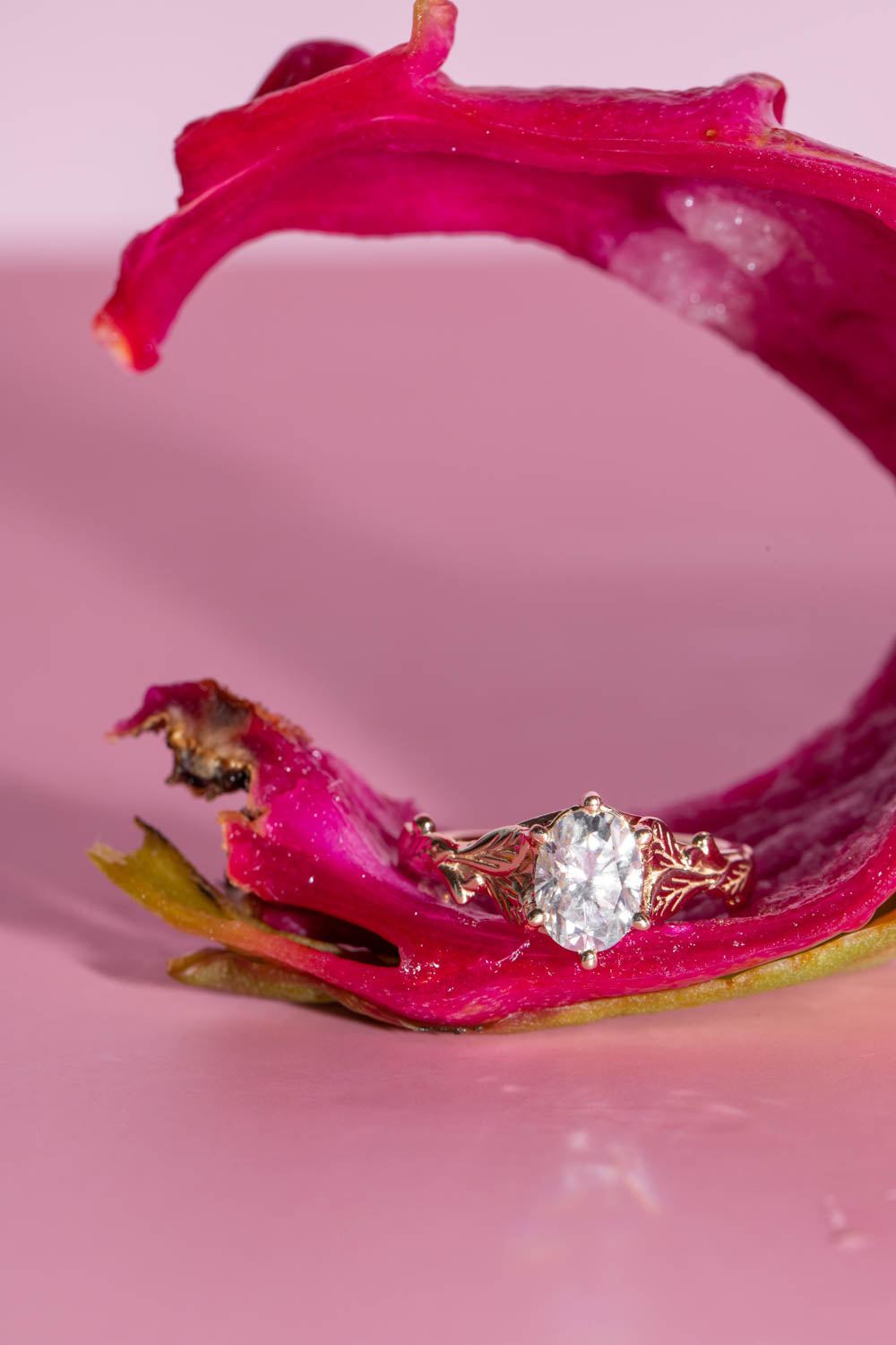 Lab grown diamond leaf engagement ring, oval cut gemstone proposal ring / Freesia - Eden Garden Jewelry™