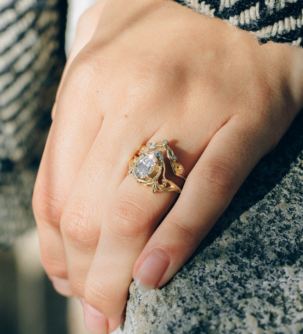 Oval lab grown diamond bridal ring set, fairy engagement and wedding rings / Lida - Eden Garden Jewelry™