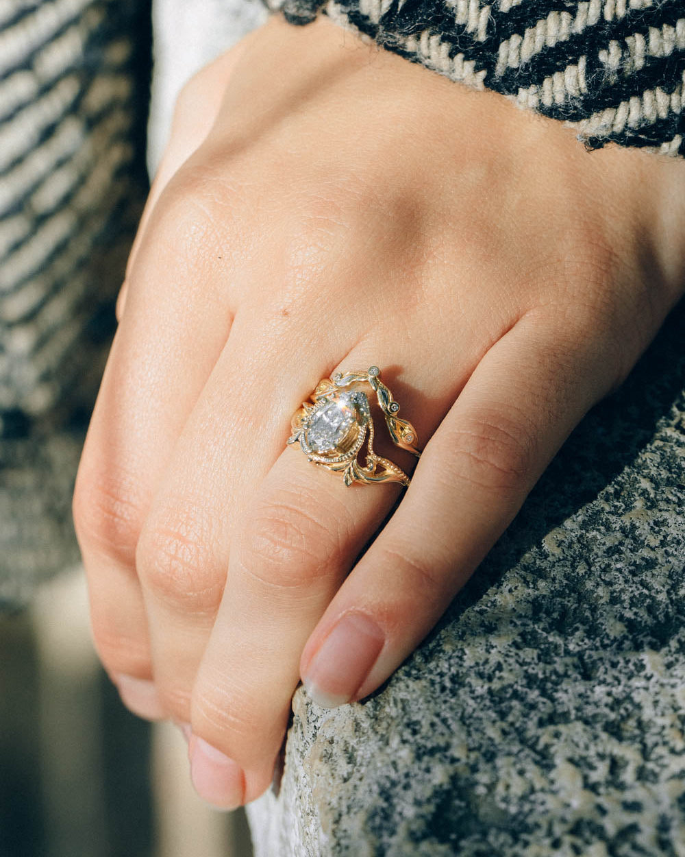 Oval lab grown diamond bridal ring set, fairy engagement and wedding rings / Lida - Eden Garden Jewelry™