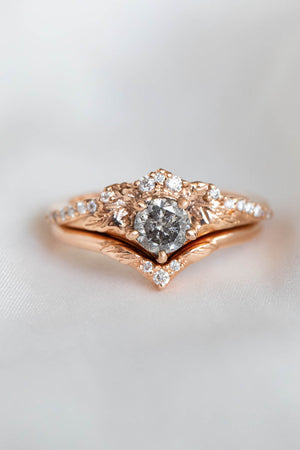 READY TO SHIP: Amelia set in 14K rose gold, natural salt and pepper diamond round cut 5 mm, moissanites, RING SIZE 5.75 US - Eden Garden Jewelry™