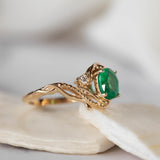 Natural emerald and diamonds engagement ring, elvish nature inspired gold ring / Undina - Eden Garden Jewelry™