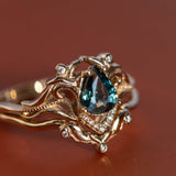 White gold engagement ring with teal sapphire, elvish bridal ring with diamonds / Lida small - Eden Garden Jewelry™