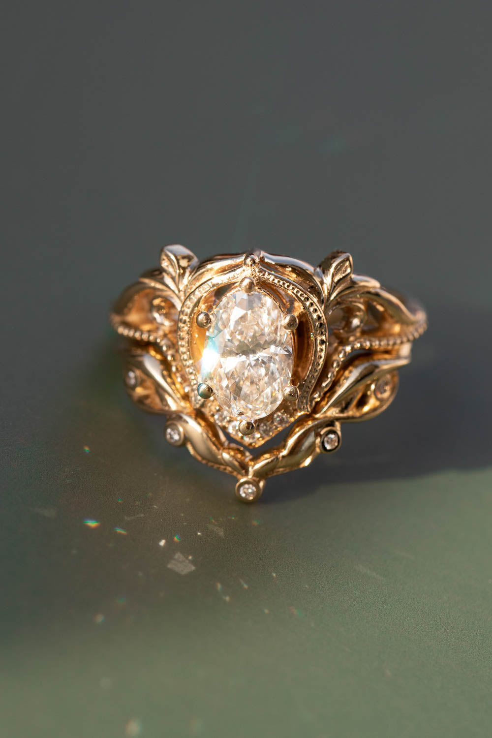 Oval lab grown diamond bridal ring set, fairy engagement and wedding rings  / Lida