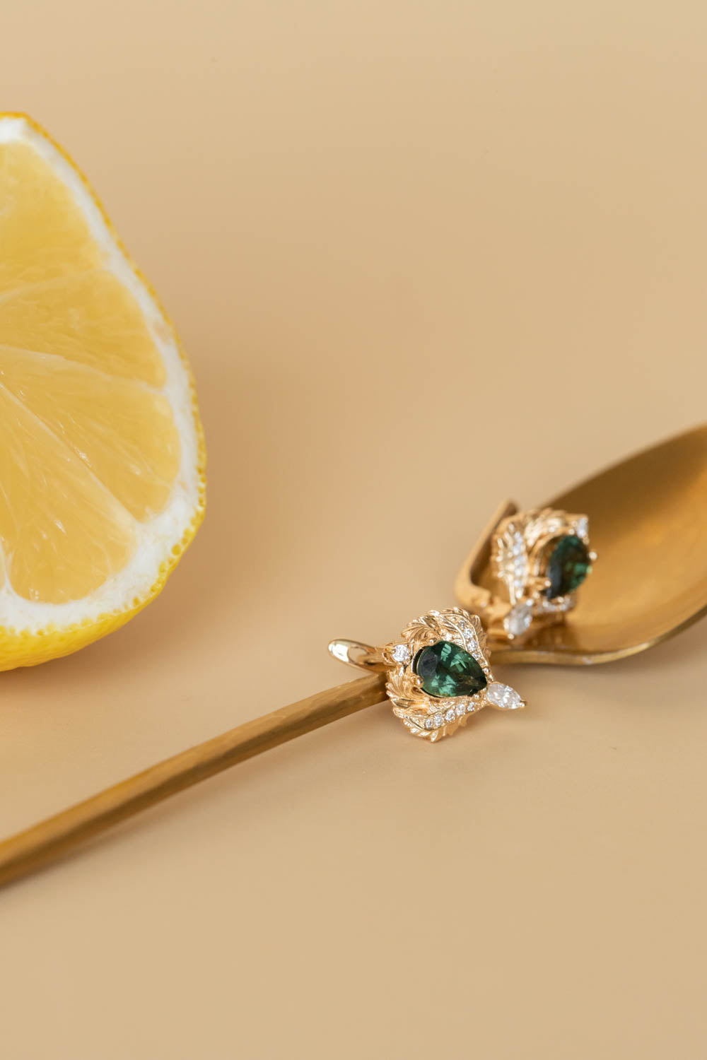 Green sapphire earrings, nature inspired earrings with diamonds / Adonis earrings - Eden Garden Jewelry™