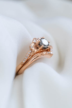 Salt and pepper diamond engagement ring set, diamond tiara shape bridal ring set / Amelia - Eden Garden Jewelry™