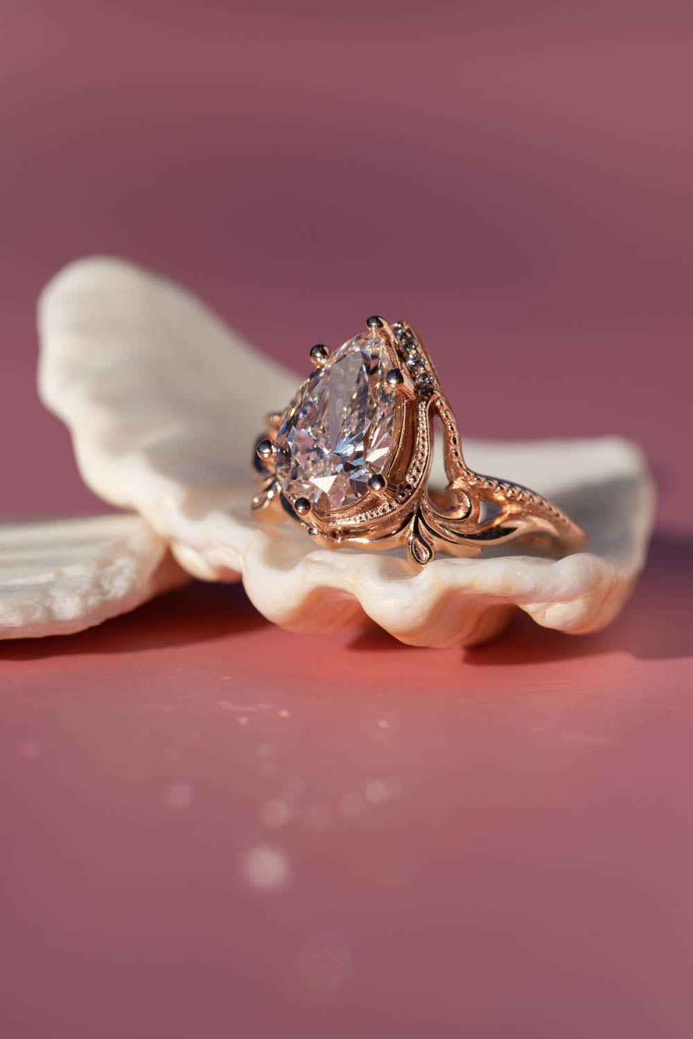 2 carat lab grown diamond engagement ring, statement rose gold ring with diamonds  / Lida - Eden Garden Jewelry™